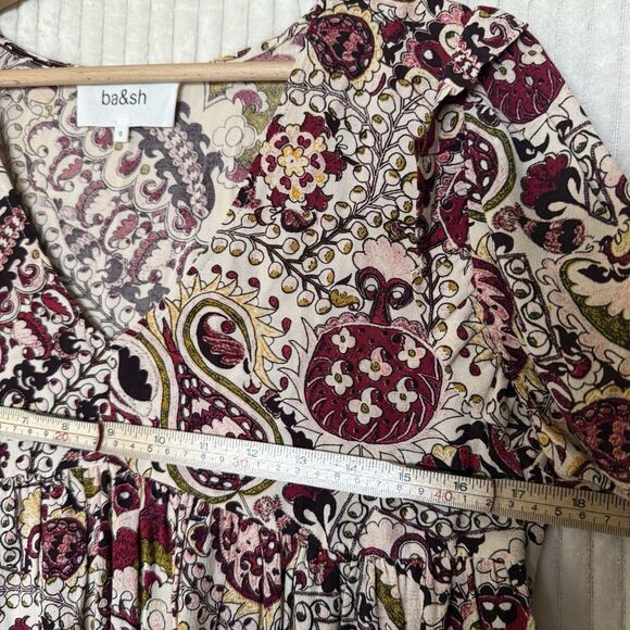 ba&sh Zarry Ecru Top Burgundy Multi Size 2 XS 100% Viscose - Picture 4 of 11